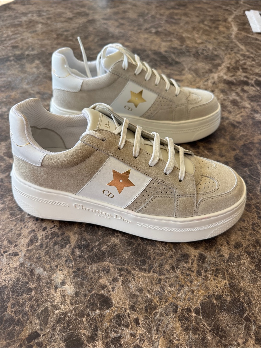 Christian Dior Dior star ors platform sneaker trainer flats beige white sz 39
